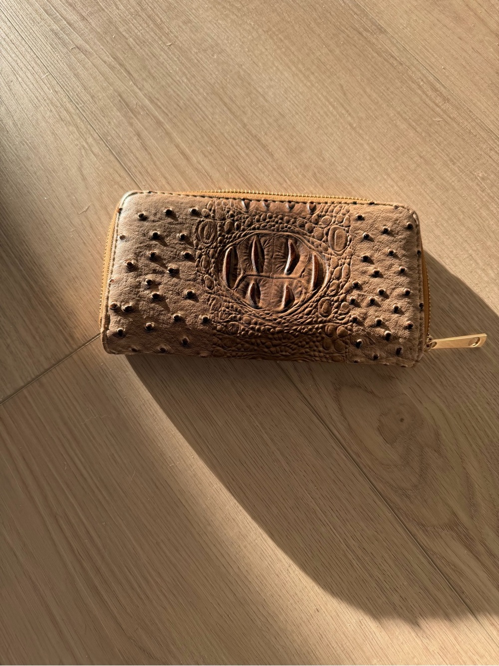 Brown Ostrich-Texture Zip Wallet